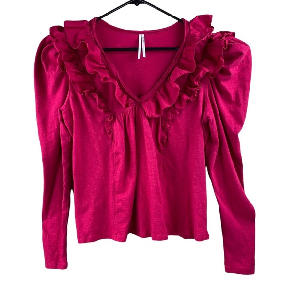 Anthropologie Tops - Anthropologie Womens Ruffle Top with Puff Sleeves Size L
